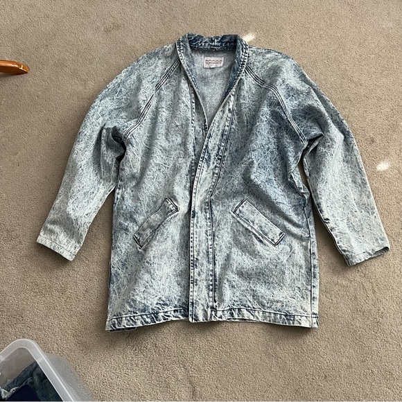 Vintage 1990s Sundance Stone Acid Wash Oversized Denim Duster Jacket - Picture 5 of 14